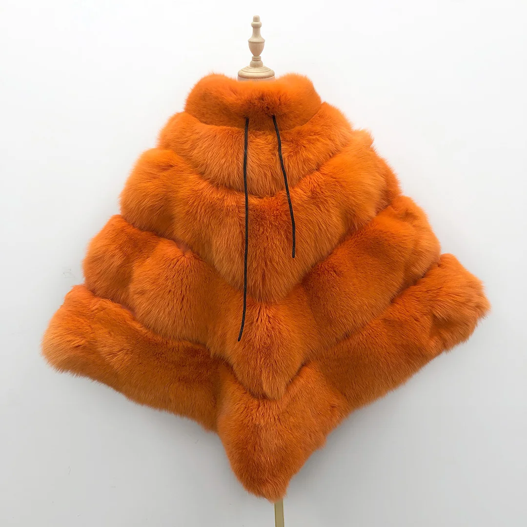 100% Real Fox fur shawls winter womens fur poncho fluffy fur cape women