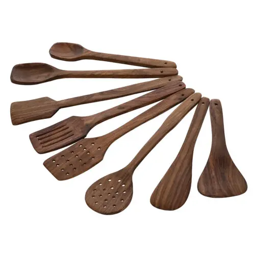 Kitchen Non-stick Utensil Teak Wood Spatula with holder Cooking Salad Stirring Tools spatula Cookware Set