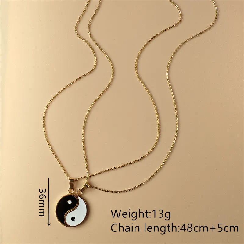 2022 Hot Sale Unisex Chinese Vintage Black White Enamel Stainless Steel Pendants Couple Yin Yang Necklace