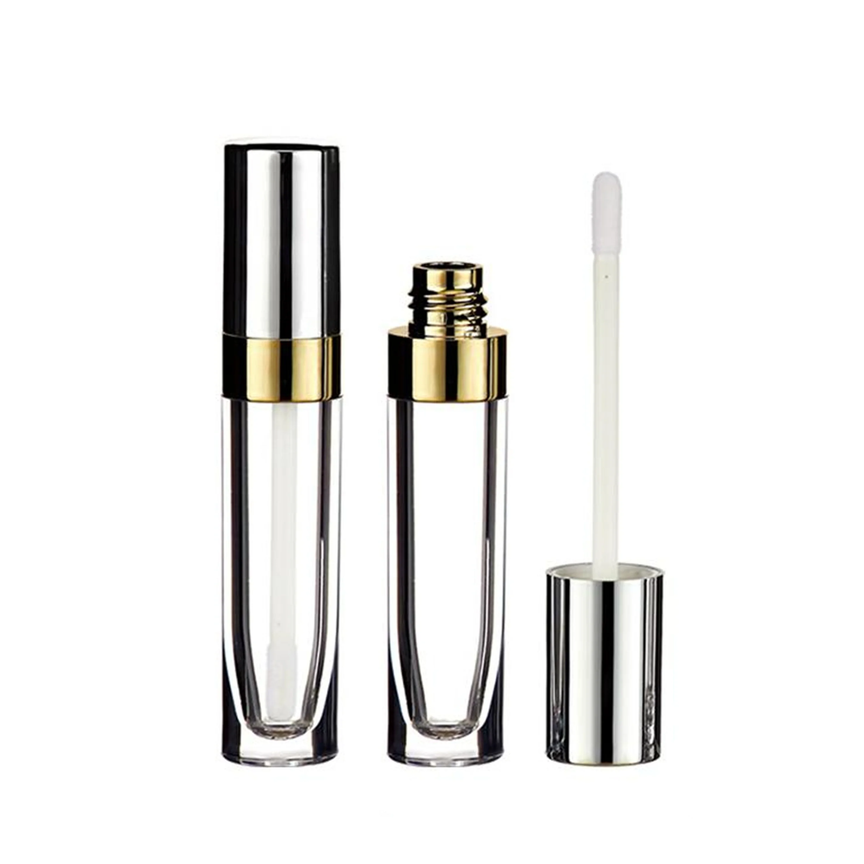 
Luxury sliver gold custom empty cylindric plastic clear lip gloss tube with brush 