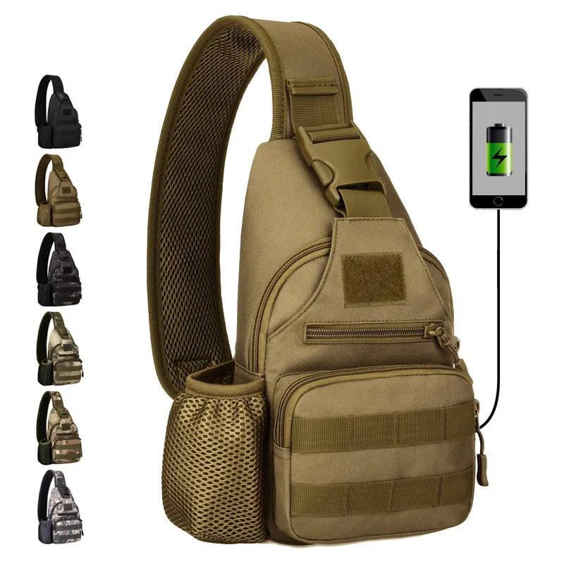 Outdoor Camping Hunting Customized Unisex Practical Tactical Sling Bag Pack with USB Charging Port