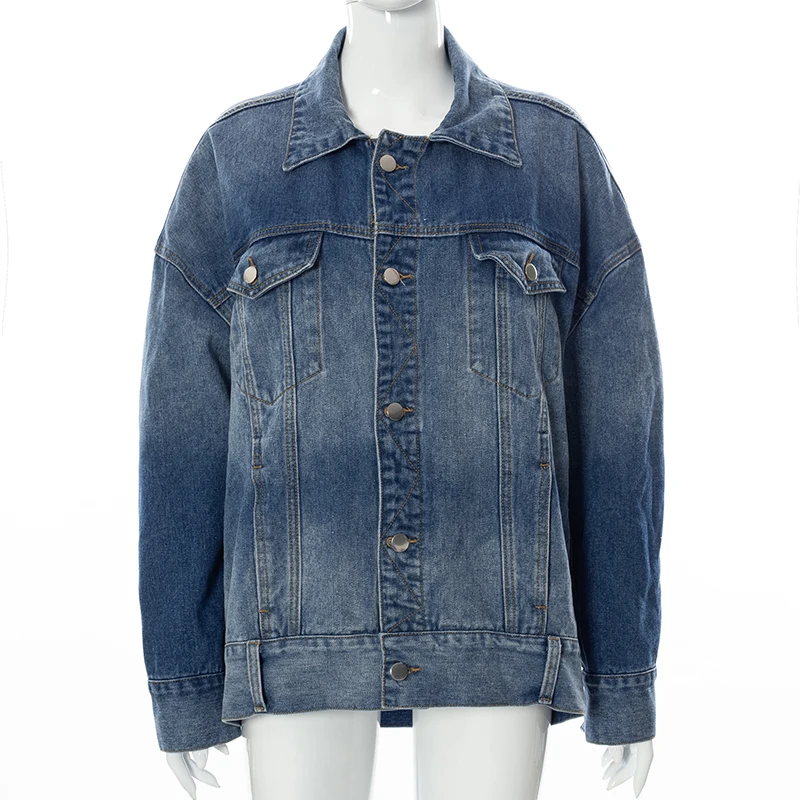 Fashion Autumn New Street Style Coat Loose Rope Tie Lapel Casual Jacket Denim Jacket for Women