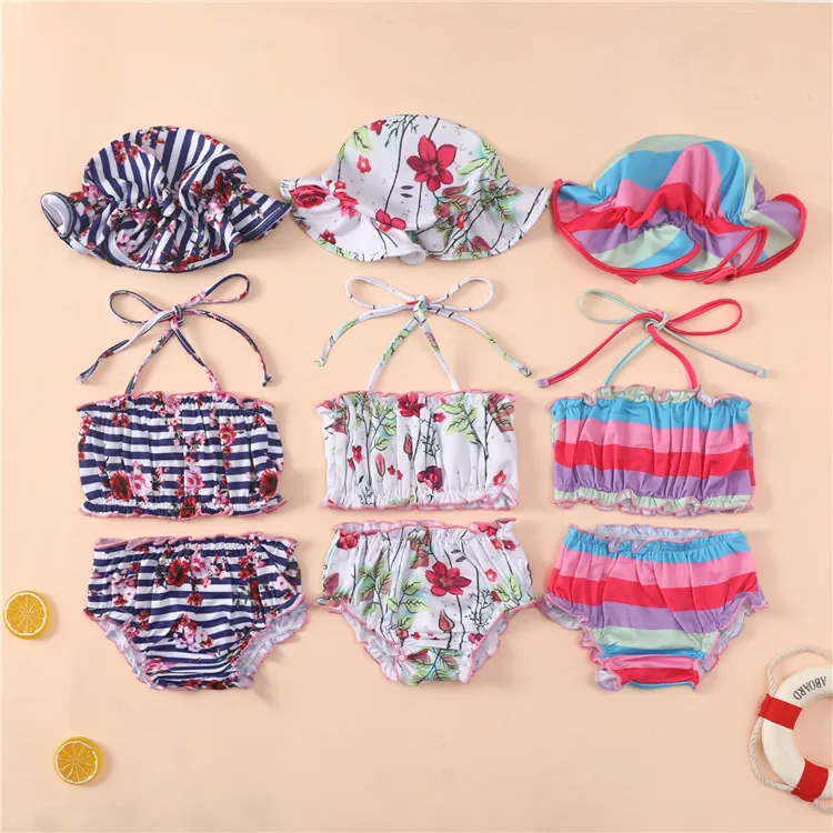 2022 new 3pcs baby girl swimwear kids print bikini  cute little girl bikini