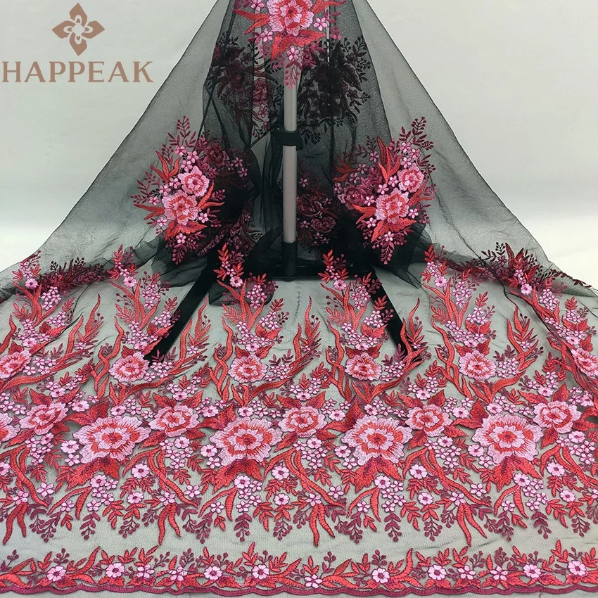 HAPPEAK High Grade Soft Embroidery Flower Lace Fabric Breathable Tulle Embroidered Fabric for Dress