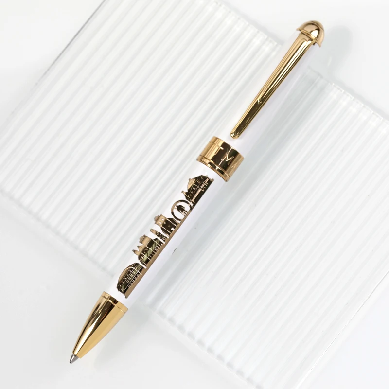 High Quality White Gold Metal Ballpoint Pen Twist Ballpoint Pen Business Gift Office Supply Etched Pattern Metal  Ball pen