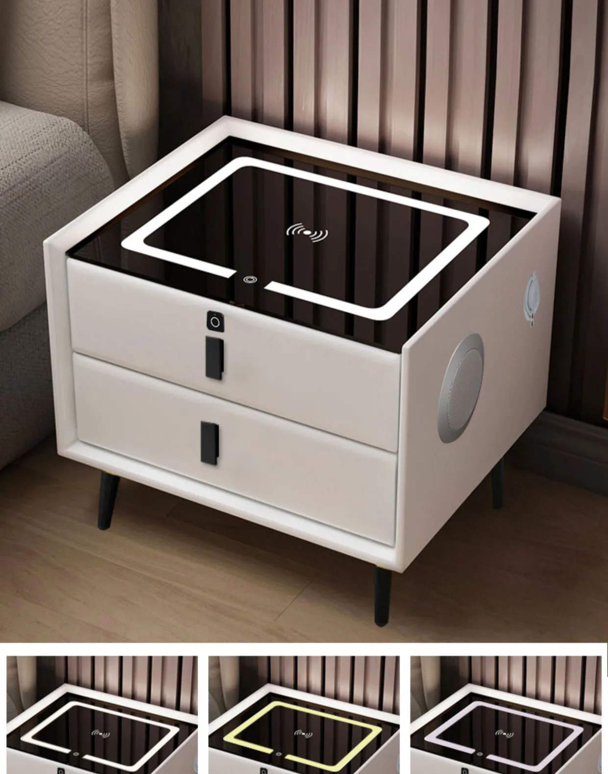 Modern light luxury smart bedside table solid wood three drawer bedside cabinet multifunctional bedroom locker