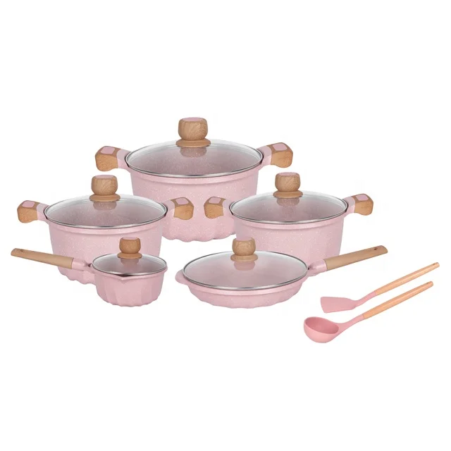 12 pieces die cast  pink color  non stick  coating  luxury kitchen utensil set for cooking