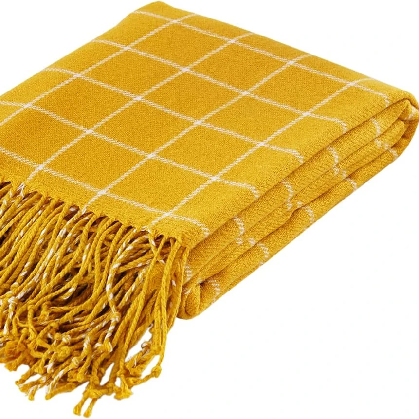manufacturer directly supply hot warm soft popular plaid winter acrylic knit blanket