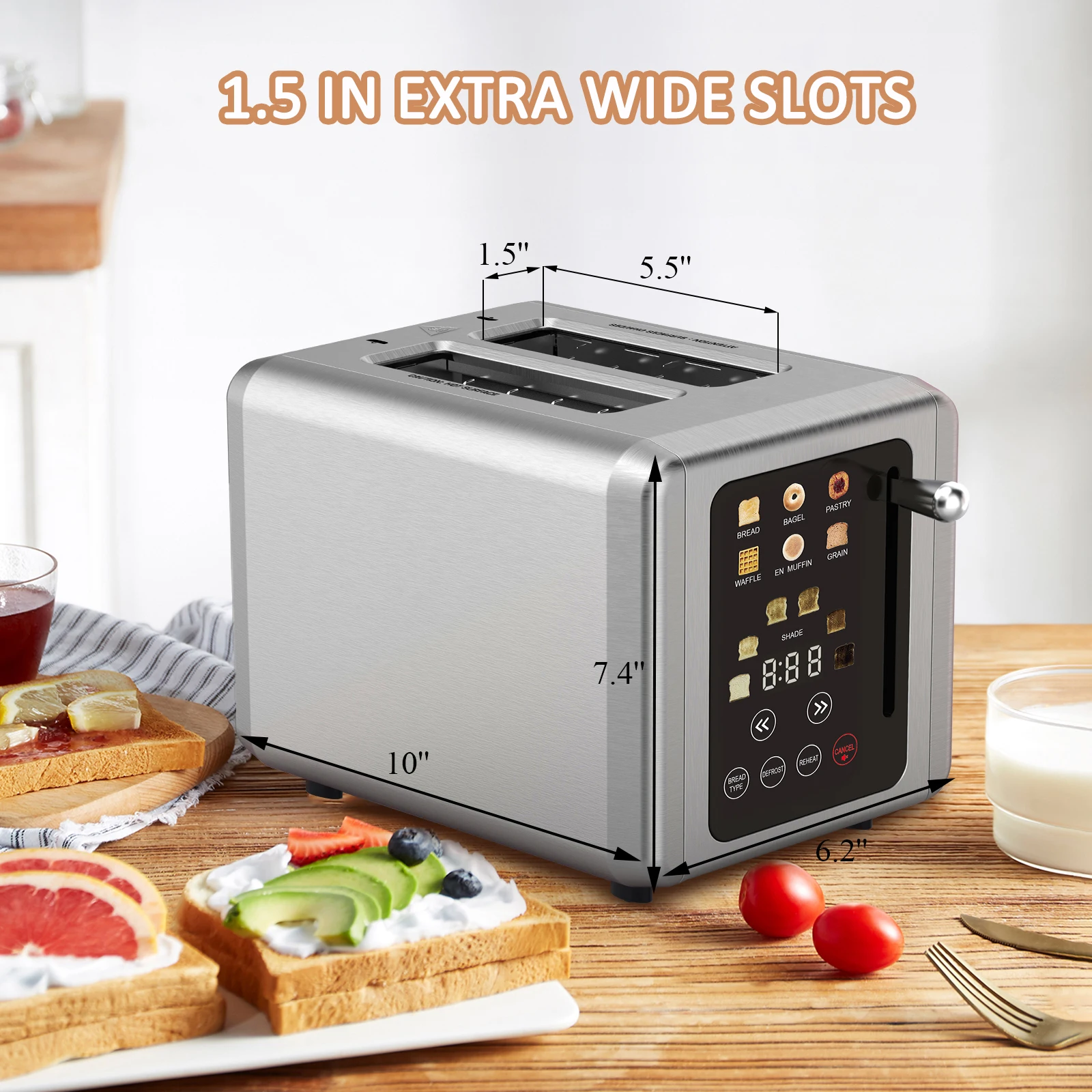 ONSON New Style 2-Slice Stainless Steel Electronic Toaster Manual Bread Sandwich Toaster with Automatic Feature