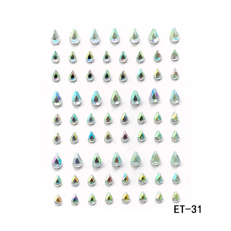 New Design 26 Styles Single Glued DIY Eye Jewel Stickers Forehead Face Crystal Rhinestone Acrylic Gems Decorative Stickers