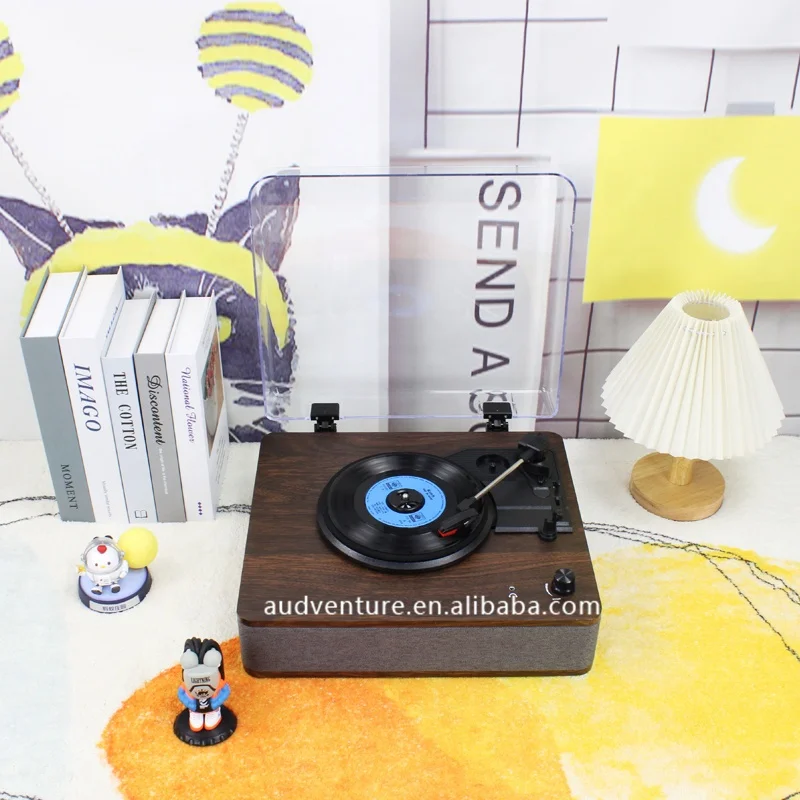 Audio phonograph retro wooden turntable player gramophone Best Recordings Multiple  dust cover turntable player