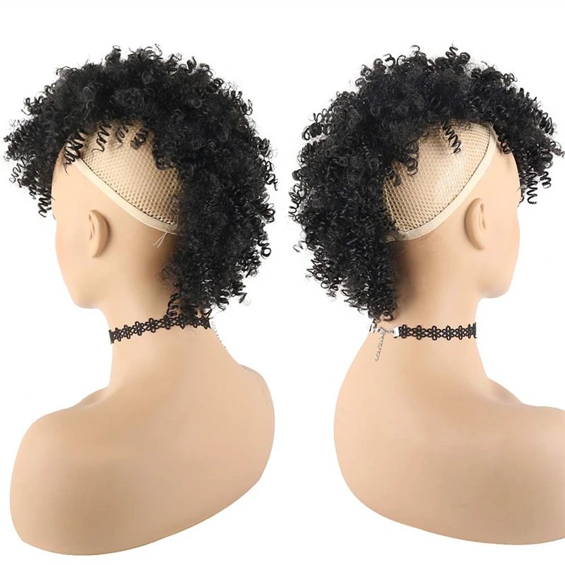 Afro High Puff Hair Bun Ponytail Drawstring With Bangs Synthetic Mohawk Kinky Curly Fauxhawks Ponytail