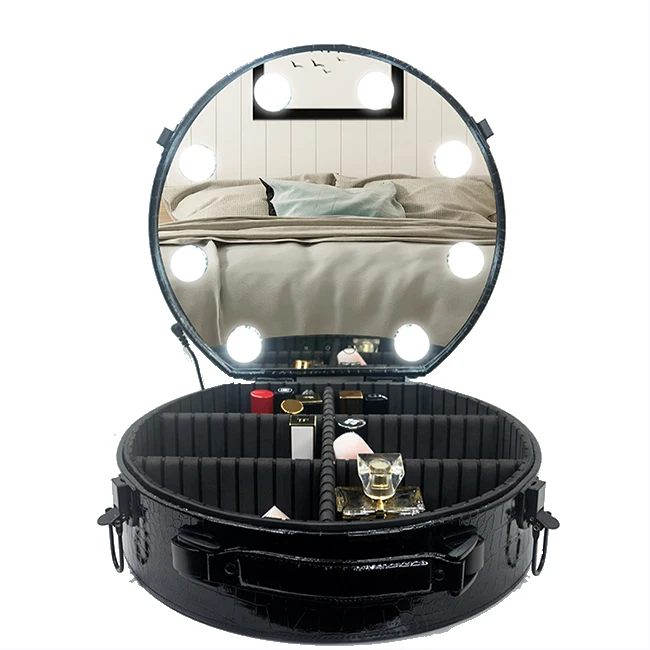 Алюминий 4 колеса Профессиональные Прокатки набор кисточек для макияжа чемодан дорожный кейс с освещенным зеркалом светодиодный свет