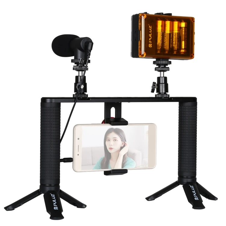 Wholesales Live Broadcast Equipment Camera Cage Led Selfie Light Cell Phone Kit Handle Stabil 4 In 1 Vlogging Live Broadcast Kit