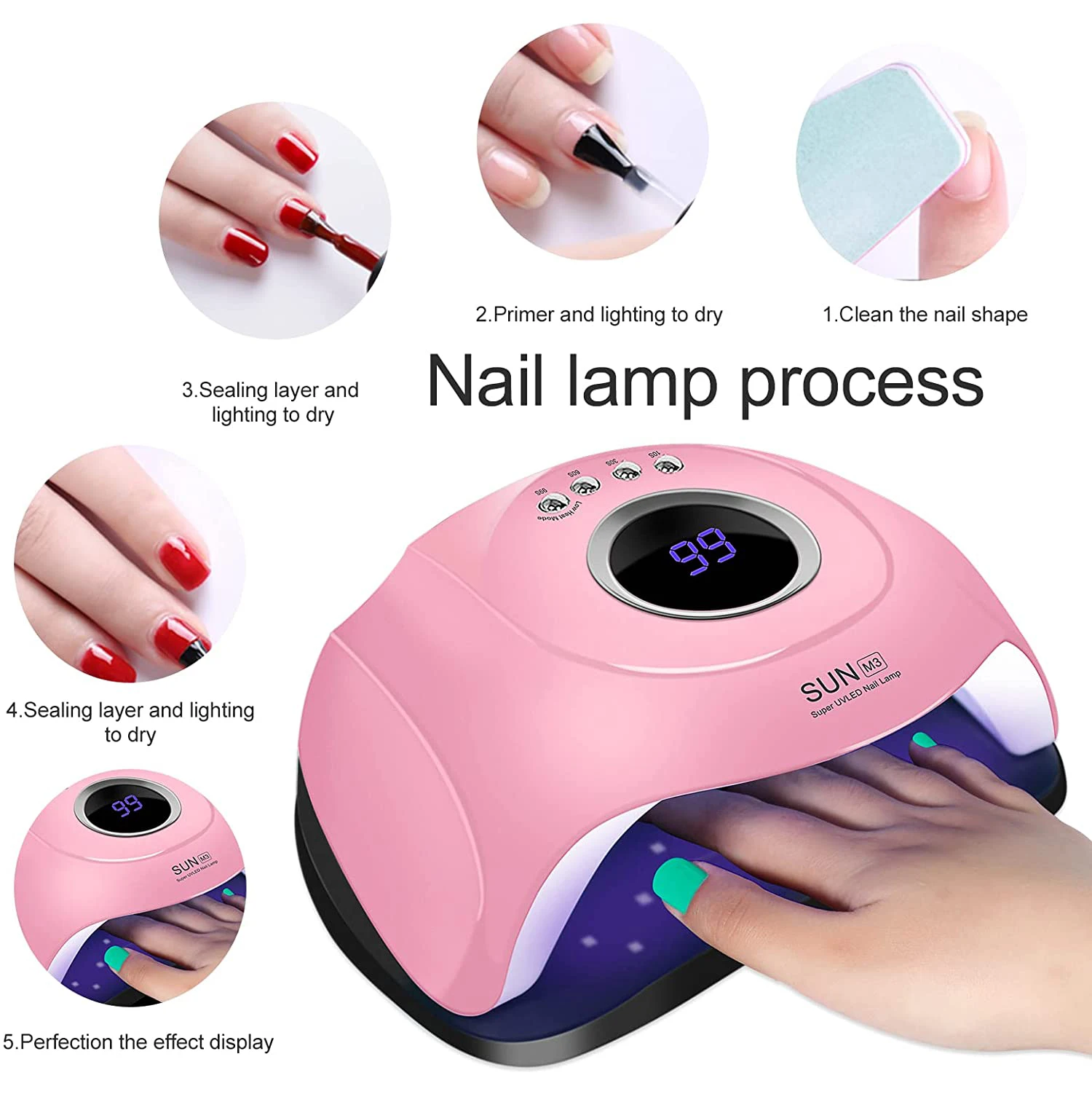 New Arrival PINK High Power Nail Dryer Removable Base UV LED Nail Lamp For Nail Gel
