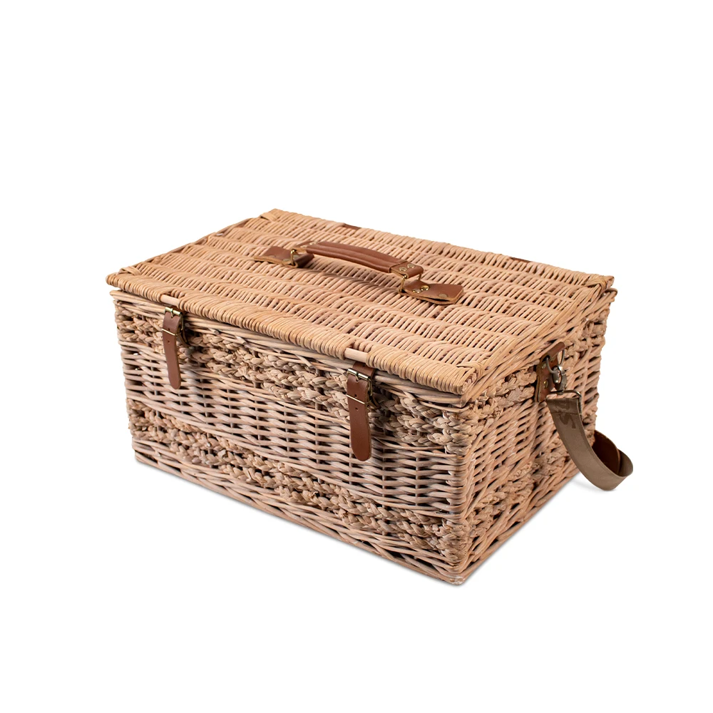 JY Rattan Picnic Basket Set with Insulated Liner and Waterproof Picnic Blanket Wine Pouch Large Wicker Picnic Hamper for Camping