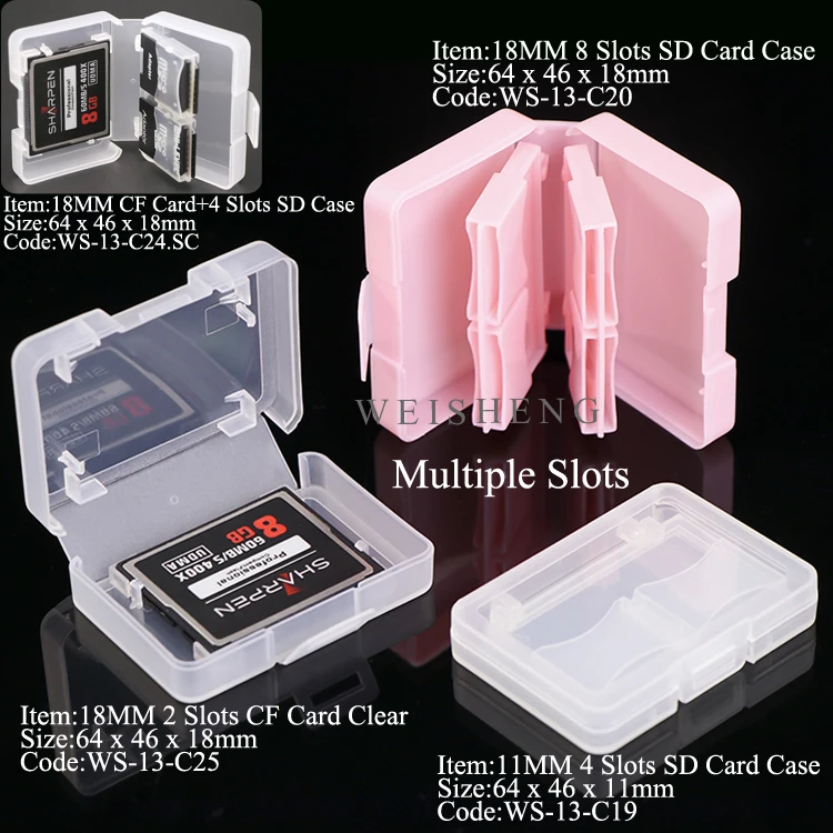 WS SD Card Holder Plastic SD MMC SDHC SDXC MicroSD PRO Duo Memory Card case Jewel Case Transparent SD Card Storage Case