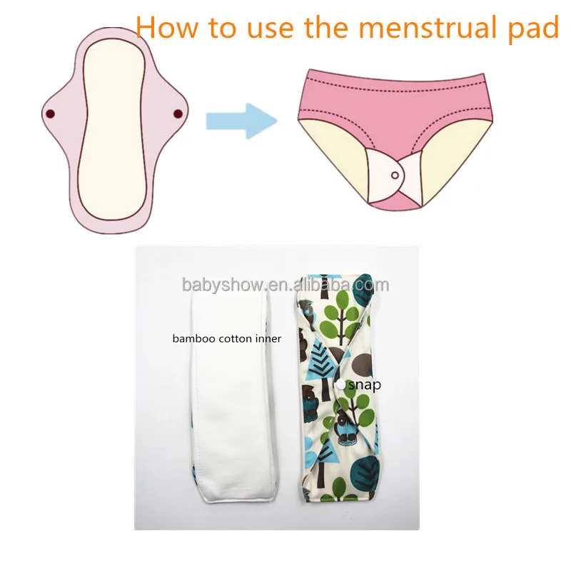 Bamboo Cloth Sanitary Pad Menstrual Pads Private Label Thick Organic Absorbent Reusable Cotton Waterproof Fabric 18.5*25 Cm