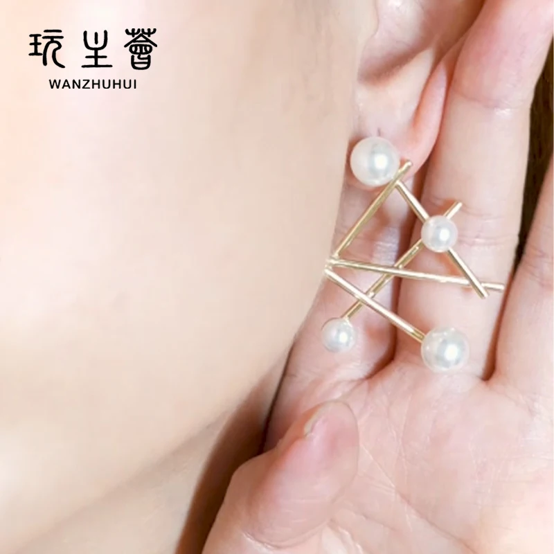  Unique gold plated sterling silver white pearl assymetrical