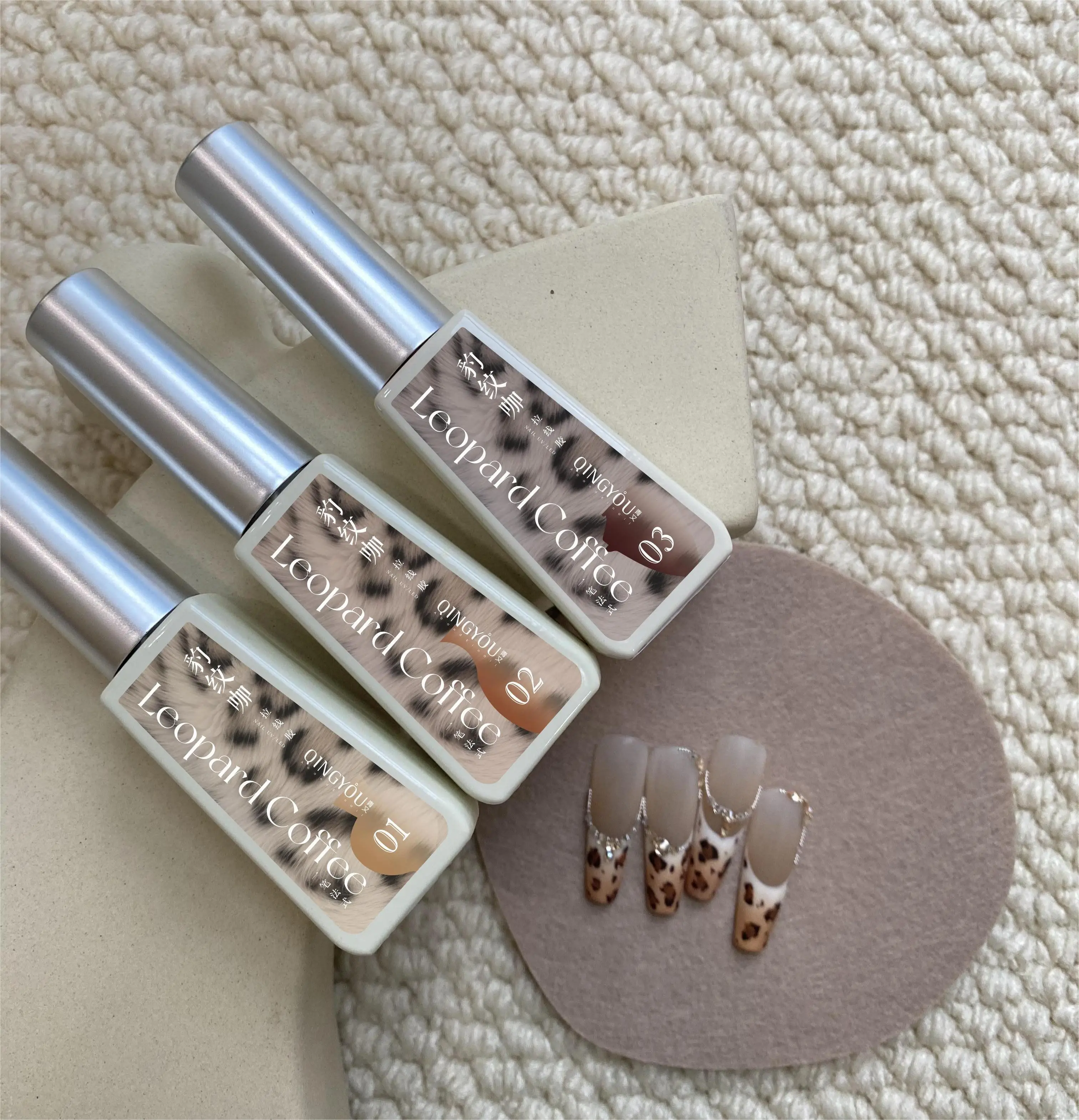 DIY Leopard Coffee Nail Polish French Gel Liner Nail Art Products Waterproof Nail Glue for Ladies