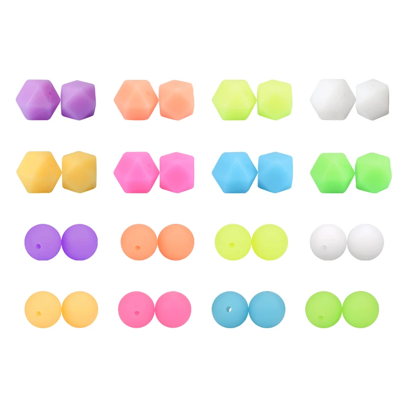 Wholesale BPA Free Custom Silicone Beads Soft Food Grade Silicone Baby Teething luminous Beads Glow in the Dark DIY Keychains