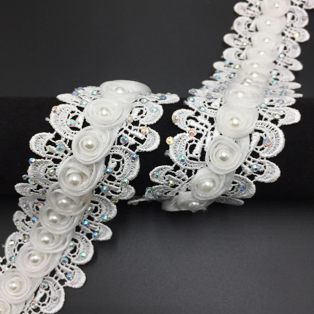 Hot Sale Rhinestone Pearl Flower Lace Trimmings