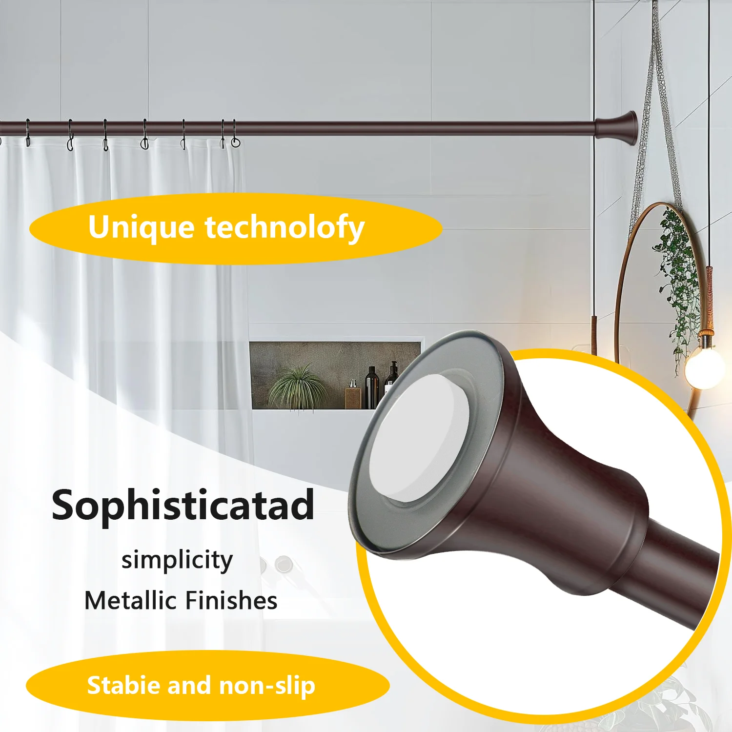 42-72 Inch Bronze Anti-Rust Spring Loaded Bathroom Shower Curtain Rod