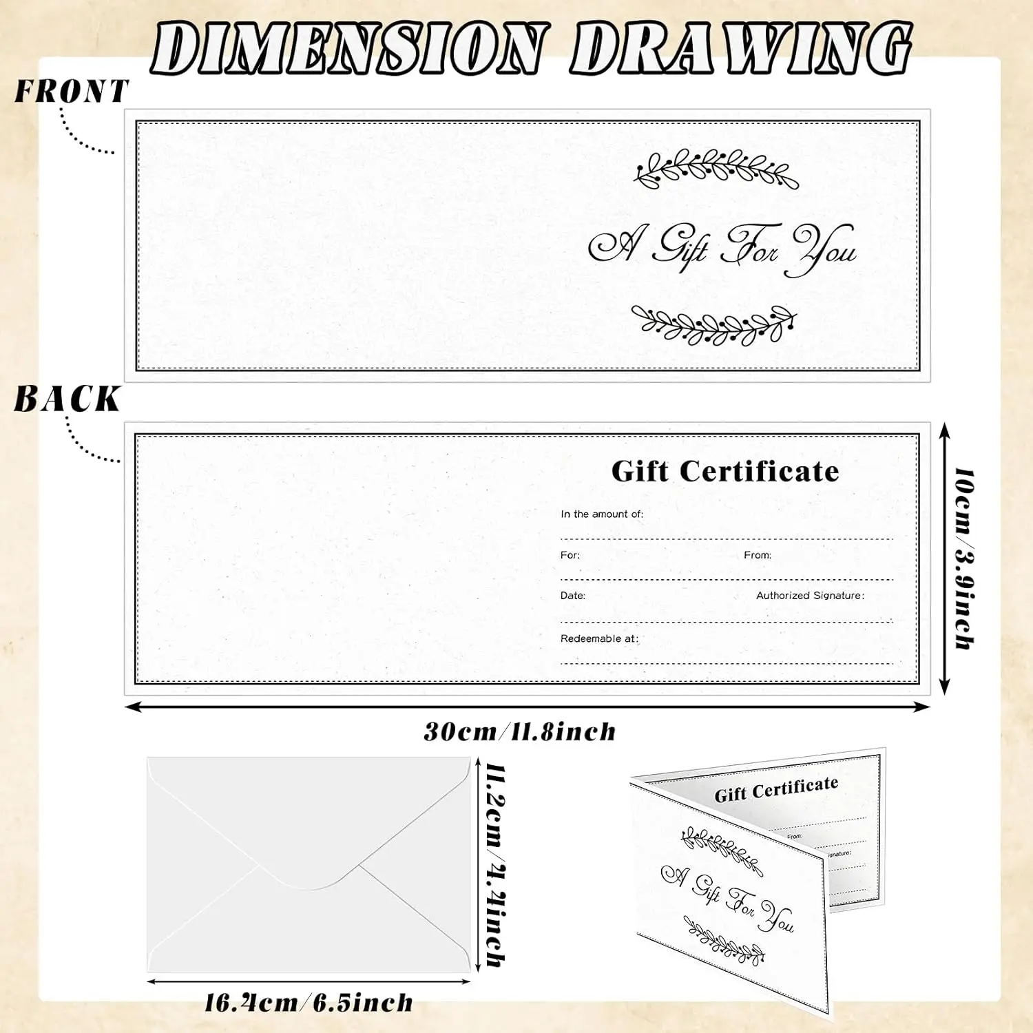 White Beauty Spa Salon Gift Certificates Restaurants Voucher Kraft Blank Gift Certificate Cards with Envelopes