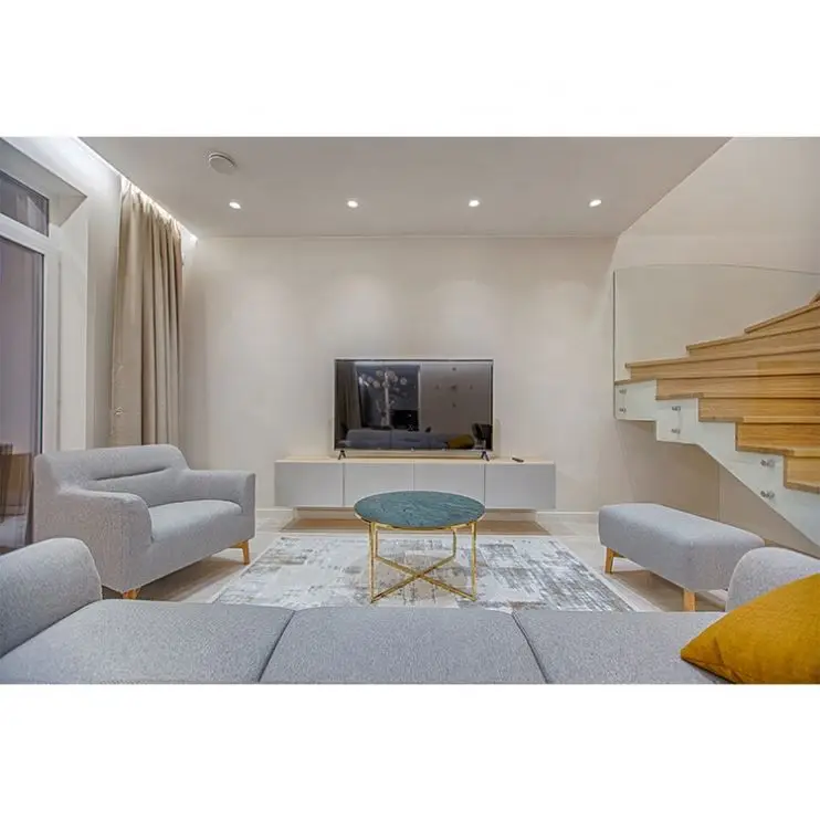 Living Room Modern Minimalist Light Paint Wrought Wooden Material Coffee Table Tv Cabinet Luxury