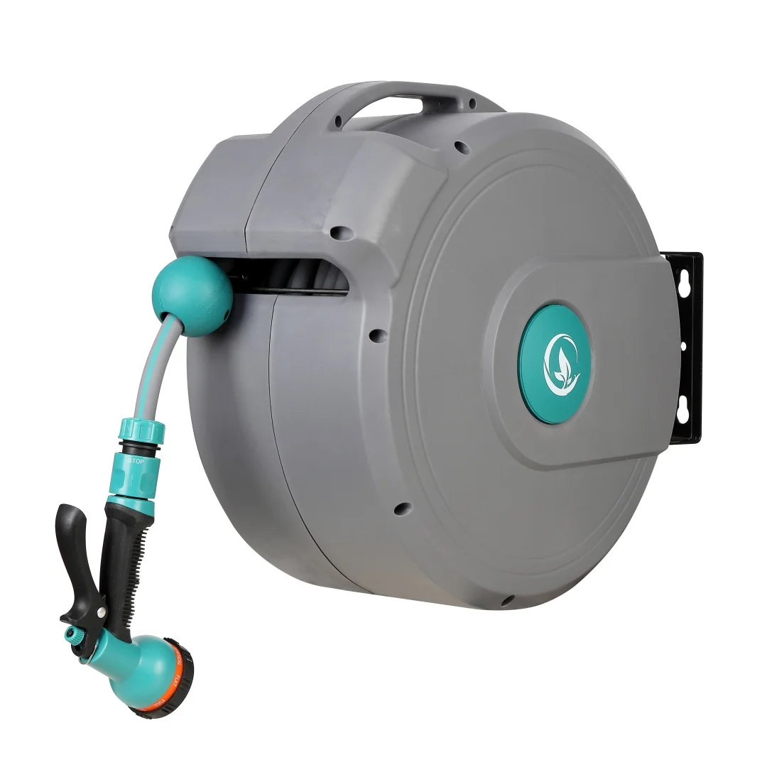 10M Wall Mounted Garden Hose Reel With Auto Lock and Slow Retractable Garden Watering Automatic Rewind Water Hose Reel