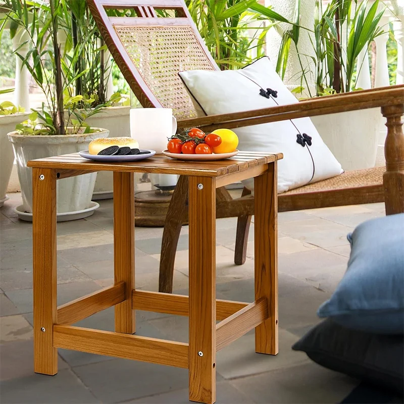 Teak side table with storage rack Outdoor table terrace swimming pool balcony sofa side table