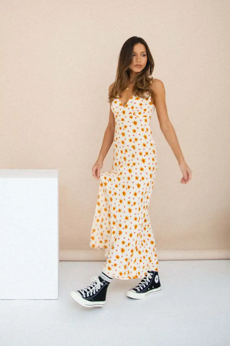 New Arrival Elegant Floral Print Dresses Lady Sexy Suspender Dresses Streetwear Vestido Summer Dress