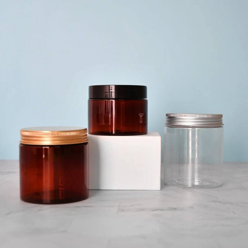 4oz 8oz 250 ml Empty Amber Lotion Cream Body Butter Lip Scrub PET Plastic Jar with Lid for 4 8 oz Cosmetic Packaging Container