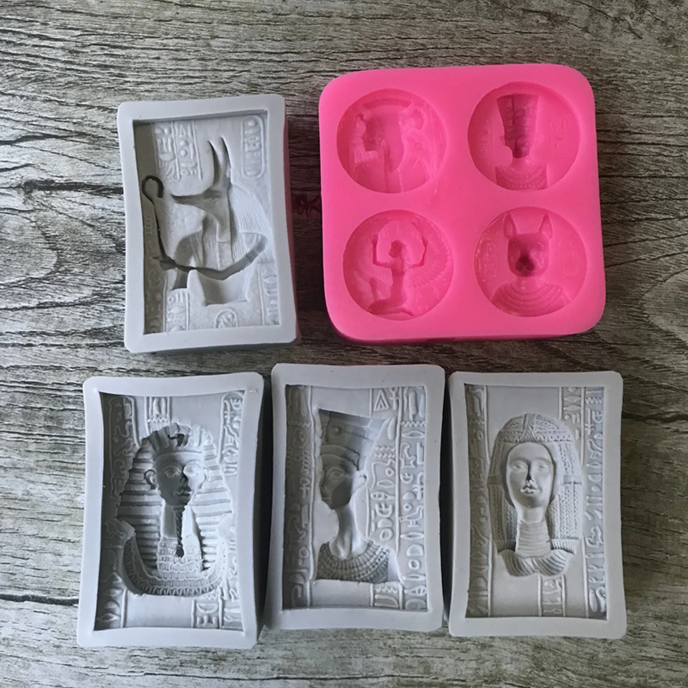 Eco Friendly Products 2023 Non Stick Ancient Egypt Pharaoh Gold Coin Cat God Sacrificial Maid Shape Silicone Fondant Soap Mold
