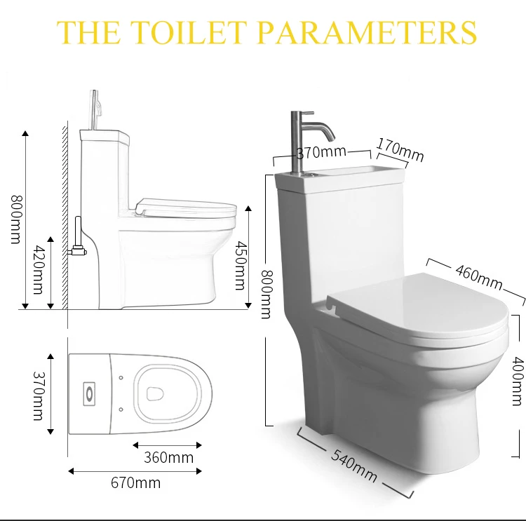 New Design White Bathroom Ceramic Sanitary Wares One Piece Toilet with Top Sink