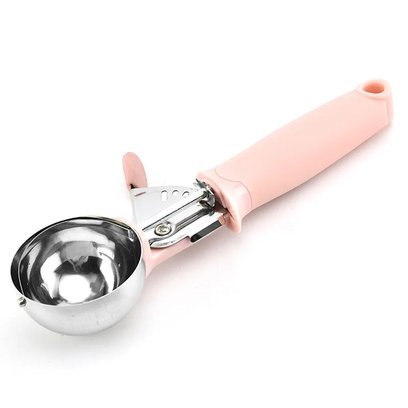 Customized logo 430 stainless steel spoon ice cream scoop with pink and black plastic handle