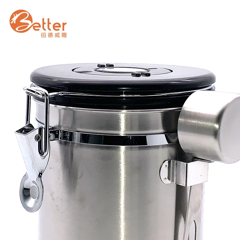 Airtight Metal Stainless Steel Kitchen Container Tea Sugar Coffee Bean Storage Canister Set with Scoop CO2 Valve Lid