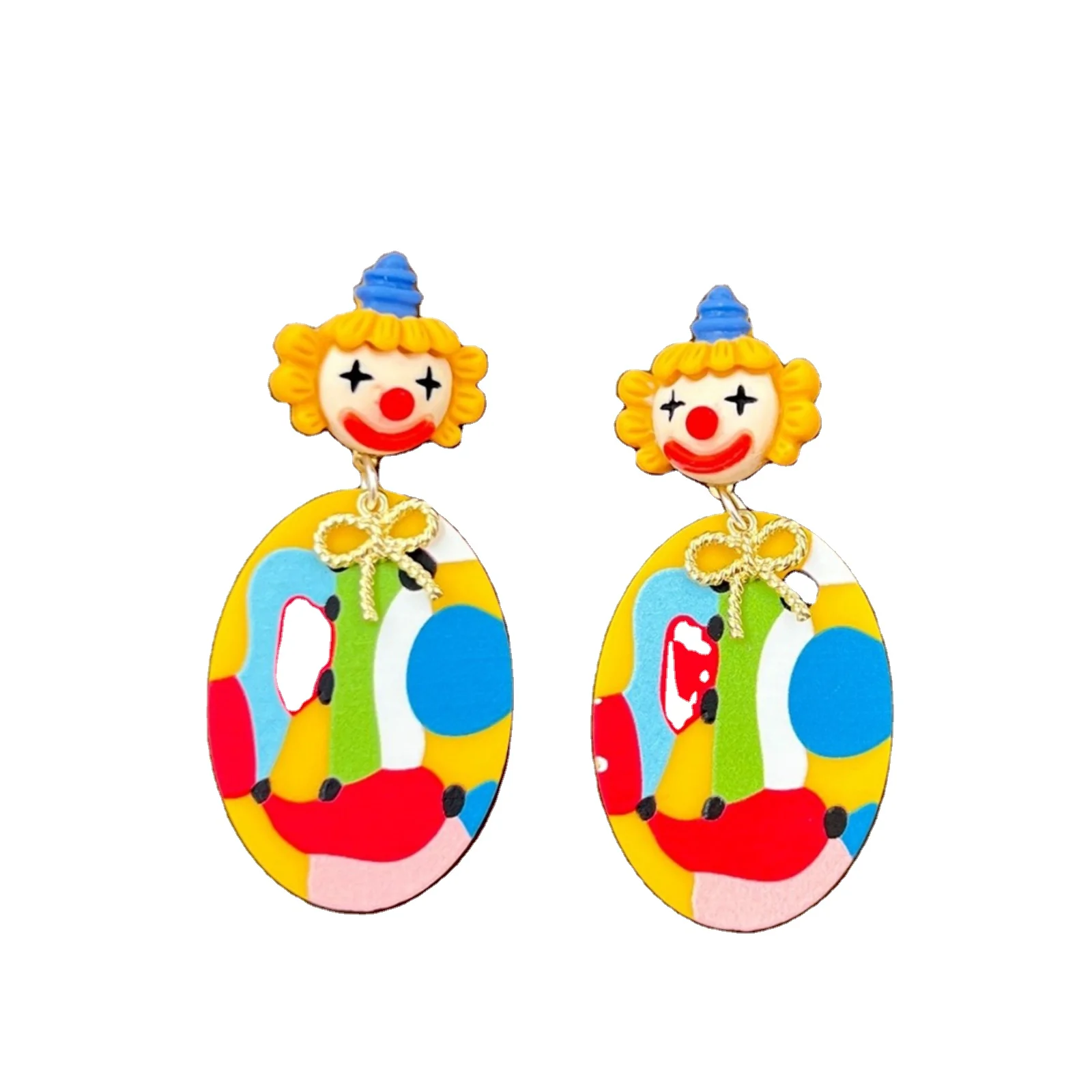 Factory wholesale High quality Funny and cute cartoon female clown colored acrylic earrings