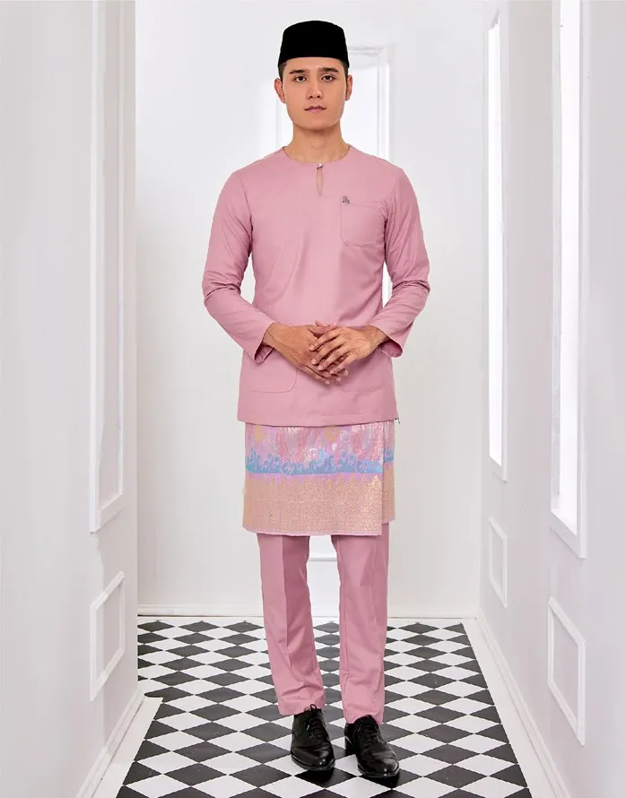 Малазийский мусульманский мужской Baju Kurung Melayu шелковая скрытая молния на левой стороне модель Вышивка S Raya