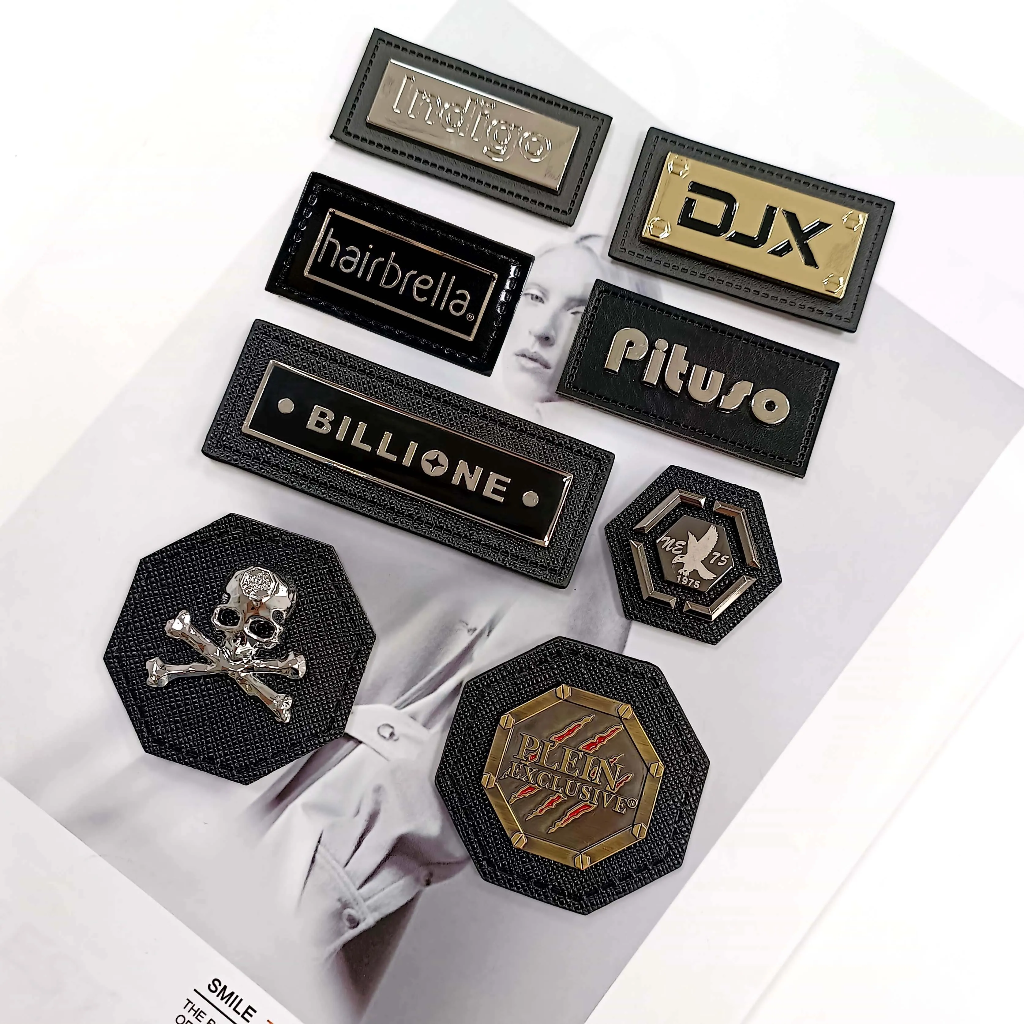 Factory price customized metal leather badge embossed metal leather patch