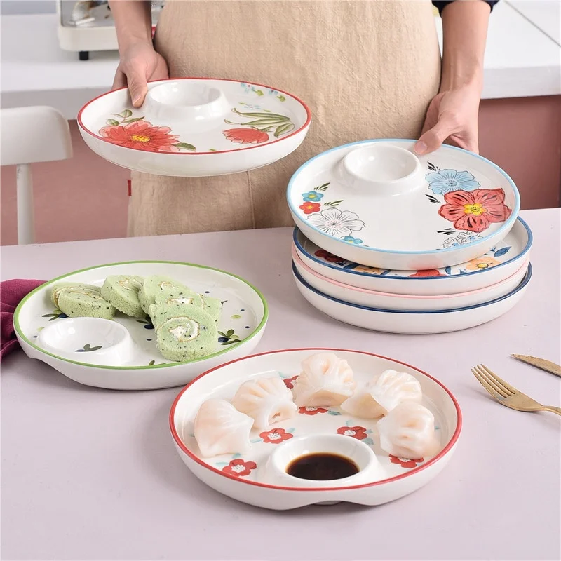 8.8 Inch Porcelain Dishes Ceramic Plate Ceramic Ring Dishes