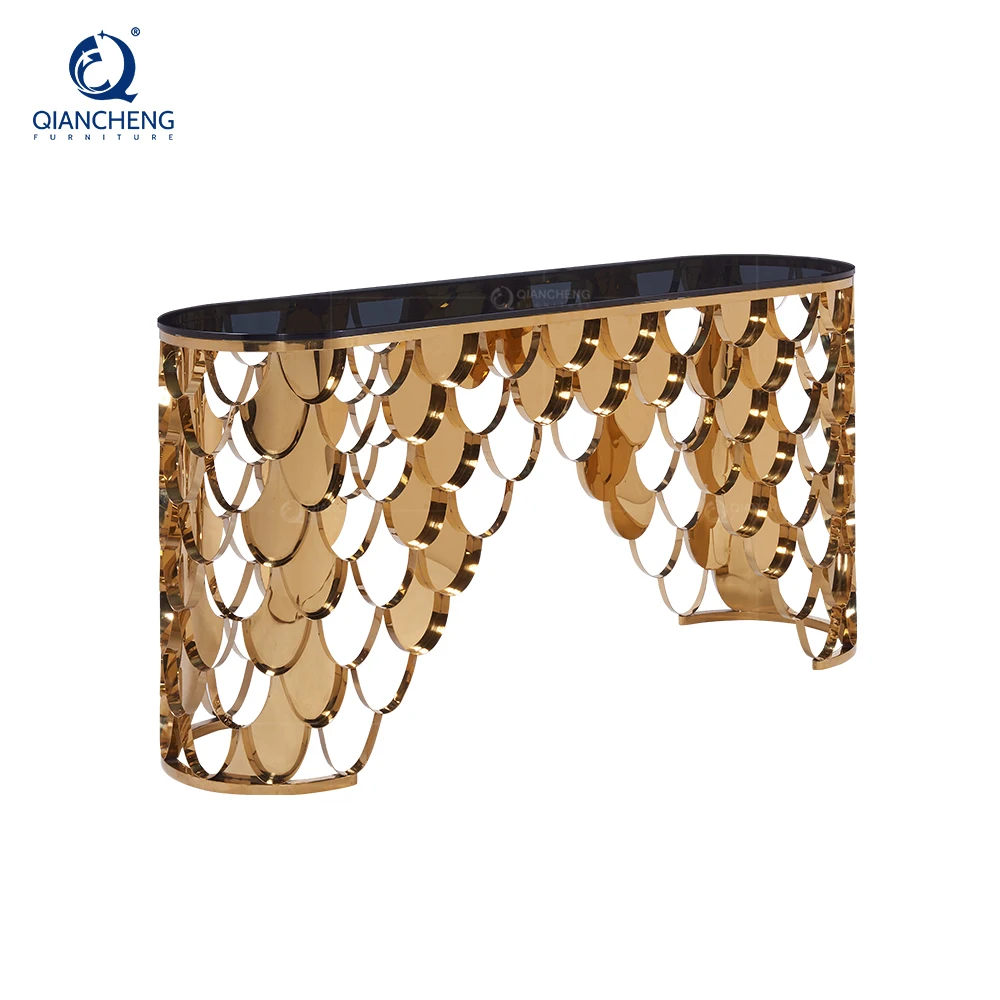 Современный резной стол с рамой из нержавеющей стали золотого цвета