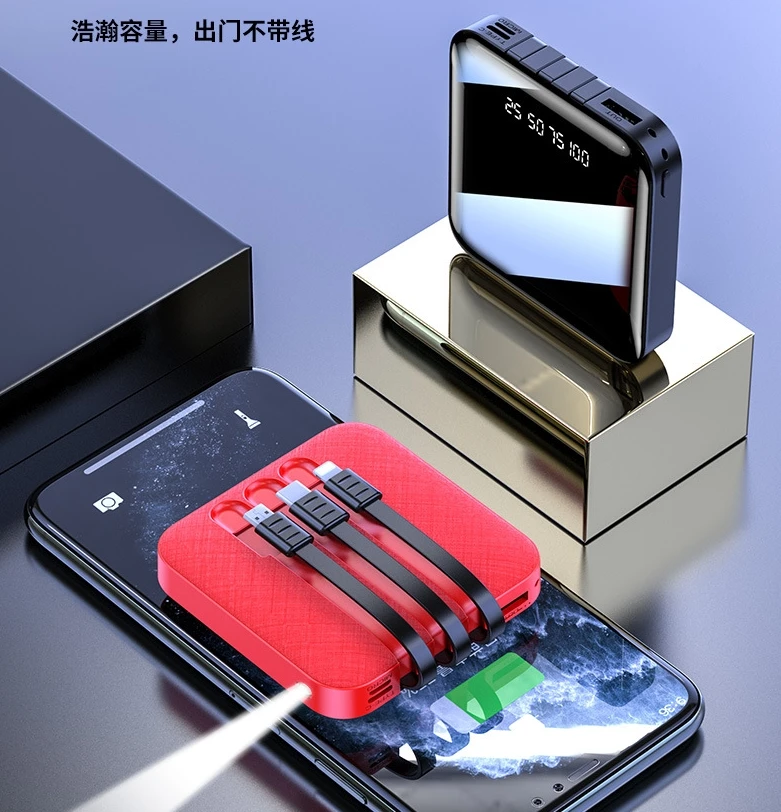 2024 новейшие встроенные 3 кабеля портативное зарядное устройство Power Bank 10000 мАч для Iphone Samsung мобильного телефона Mi