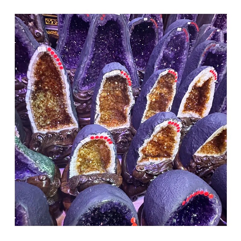 Wholesale Colored Natural Reiki Purple Amethyst Geode Quartz Crystals Healing Stone Cluster For Home Decoration