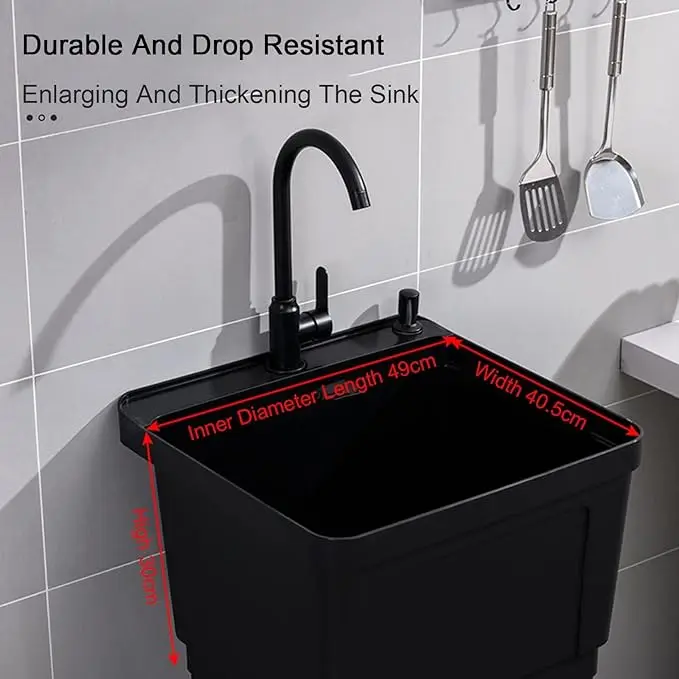 plastic  Large Capacity Single Bowl Kitchen Sink with Pulling Faucet Dish Rack & Drainer Mount for Wash Basin Use