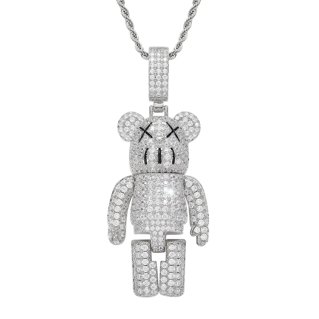 Cartoon Dead Bear Pendant American And European Iced Out Micro Paved Colorful Zircon Stone Pendant Necklace Hiphop Jewelry Men