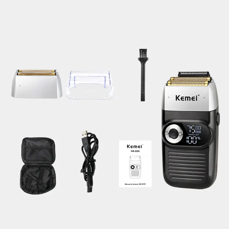 Affordable KM 2026 Metal Body Electric Hair Shaver Rechargeable Shaving Machine Adjustable Carbon Steel Cutter Head Beard Shaver