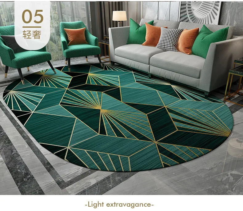 
New Design Green Modern Custom Carpet Printed Oval Area Rug for Living Room 