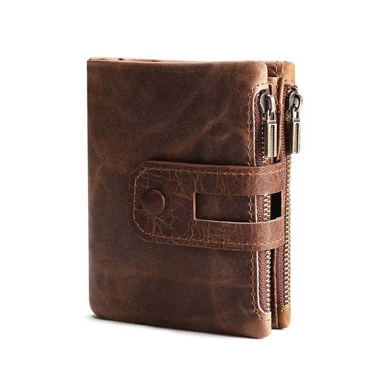 High Manufactures Rfid Blocking Zipper Pocket Large Capacity ID Card Crazy Horse Oem Leather Men Coin Purses Wallet