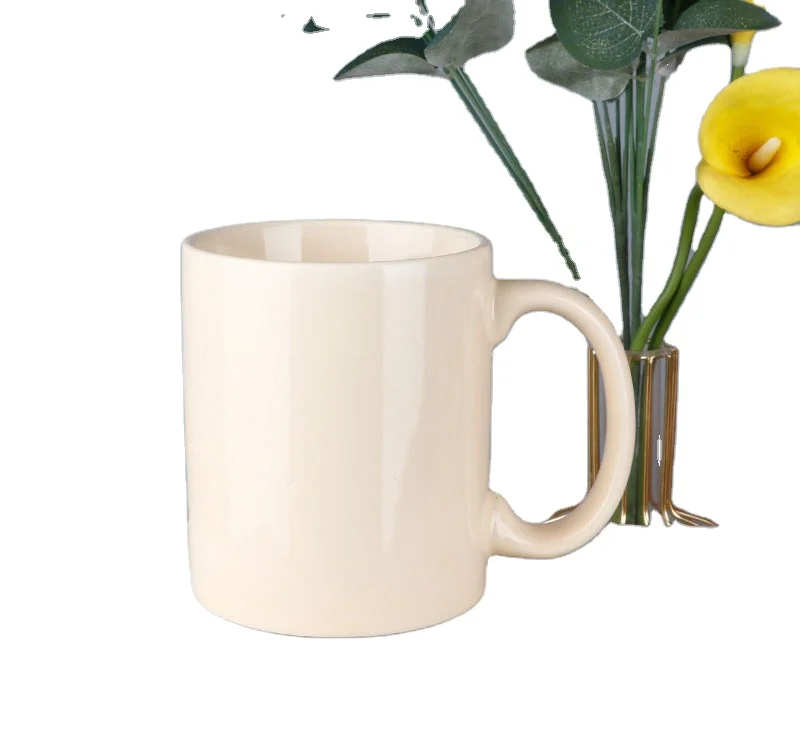 Customized LOGO cream ceramic mug Korean style international 11 ounce coffee cup wholesale beige ceramic cup lettering
